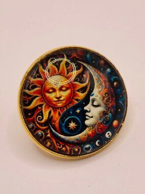 Sun & Moon Yin Yang Pin With Gold Tone Backing -88B